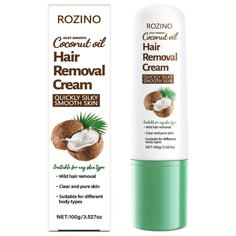 ROZINO Coconut Oil Hair Removal Cream | Gentle & Painless Depilatory for Face, Lips, Arms & Legs | 100g